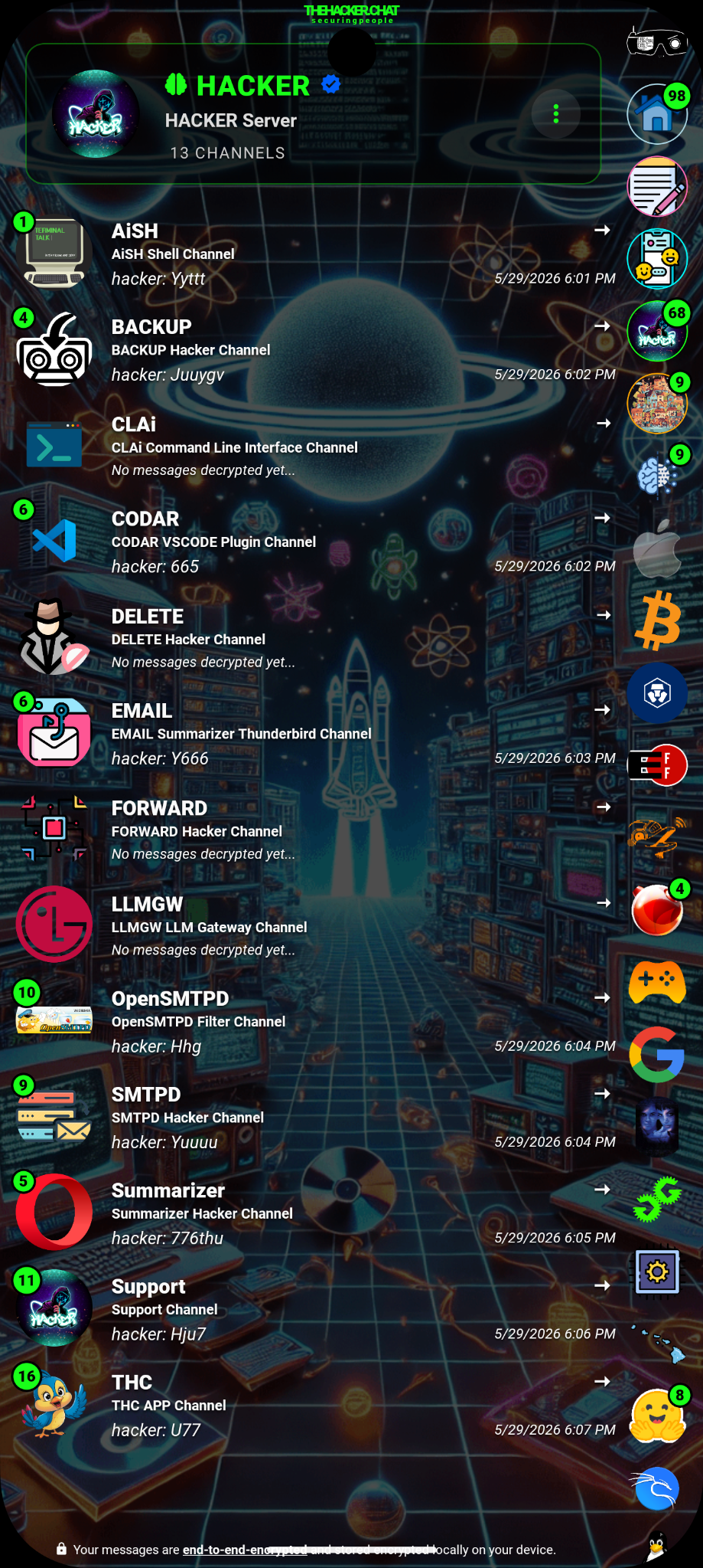 THEHACKER.CHAT unread counters screenshot